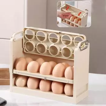 Держатель для яиц Yousheng с конической канавкой, большая емкость, 3-слойный контейнер для хранения яиц, холодильник, вертикальный лоток для яиц белый