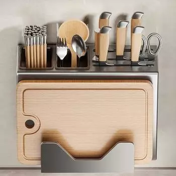 Держатель для разделочной доски, стойка для хранения с поддоном для сбора капель, прочный, выдерживающий нагрузку, простой в установке настенный органайзер для ножей и столовых приборов белый