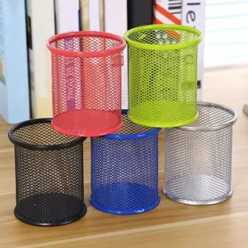 Держатель для ручек, большой емкости, износостойкий настольный органайзер из кованого железа, сетчатый ящик для дома Round чёрный