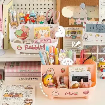 Держатель для ручек для канцелярских принадлежностей, ящик для хранения ручек, студенческий офисный стол, большая емкость 6 pens +pen holder белый