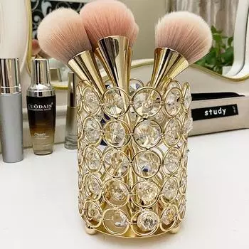 Держатель для ручек для ногтей, хрустальная стеклянная коробка для хранения, европейское и американское настольное ведро, модная кисточка для макияжа, круглые украшения серебряный