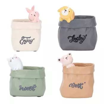 Держатель для ручек и карандашей, украшение для рабочего стола, смоляное милое животное в продуктовой сумке, небольшой суккулентный горшок для спальни Bunny