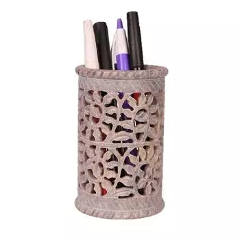 Держатель для ручек круглой формы с цветочной резьбой из мыльного камня 10,16 см для дома и офиса