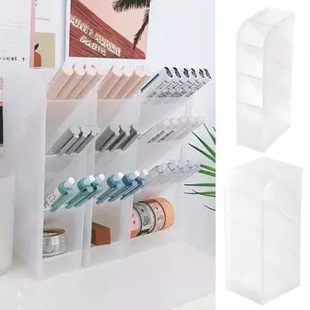 Держатель для ручек, прозрачное ведро для карандашей большой емкости, 4 сетки, наклонная вставка, настольный органайзер для кистей для макияжа для офиса, школы L