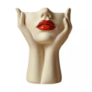 Держатель для ручек с женским контуром, художественная ваза ручной работы в форме женской головы, минималистичный держатель для кистей для макияжа для дома, гостиной, книжной полки, декора B