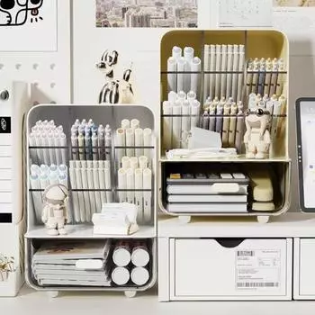 Держатель для ручек Slant, ящик для хранения канцелярских принадлежностей для ученического стола с прозрачным ящиком, большая вместимость, пыленепроницаемый стеллаж для хранения, органайзер для стола