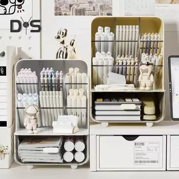 Держатель для ручек Slant, ящик для хранения канцелярских принадлежностей для ученического стола с прозрачным ящиком, большая вместимость, пыленепроницаемый стеллаж для хранения, органайзер для стола молочный белый