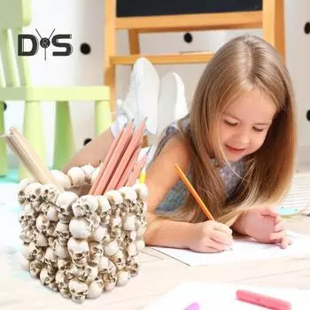 Держатель для ручек в форме черепа, органайзер для кистей для макияжа, большая вместимость, туалетный столик, офисный стол, ящик для хранения, украшение на Хэллоуин белый