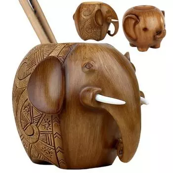 Держатель для ручек в виде слона, смоляная настольная фигурка талисмана, стаканчик для хранения косметики, органайзер для офиса, дома, школы, декора Small A