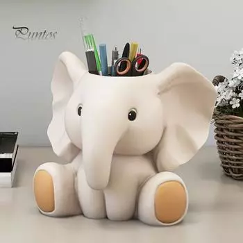 Держатель для ручек в виде слона, устойчивый к выцветанию органайзер для стола из смолы, многофункциональный офисный декор, идеальные настольные аксессуары Elephant