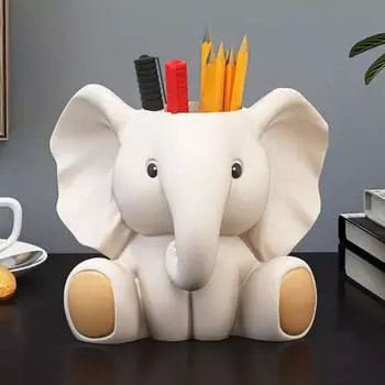 Держатель для ручек в виде слона, устойчивый к выцветанию органайзер для стола из смолы, многофункциональный офисный декор, идеальные настольные аксессуары Elephant