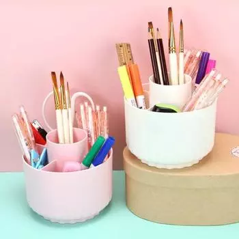 Держатель для ручек, вращающийся на 360 градусов настольный органайзер с 5 слотами, большой вместительный держатель для кистей для макияжа, контейнер для карандашей