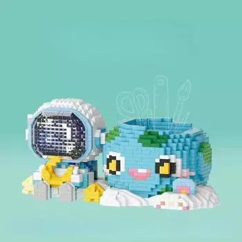 Держатель для ручки «Земля и Луна», астронавт, маленькие частицы, собранные строительные блоки, детская игрушка в подарок no box