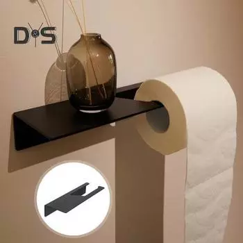 Держатель для рулона туалетной бумаги с полкой, простой в установке, современный дизайн, настенное крепление для ванной комнаты, самоклеящийся держатель для туалетной бумаги чёрный