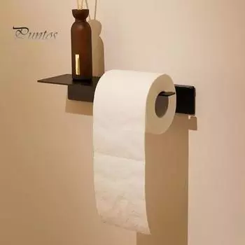Держатель для рулона туалетной бумаги с полкой, простой в установке, современный дизайн, настенное крепление для ванной комнаты, самоклеящийся держатель для туалетной бумаги чёрный
