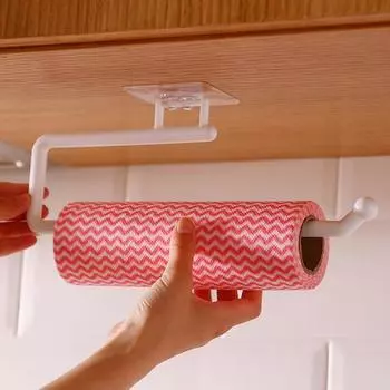 Держатель для рулонной бумаги Стеллаж для хранения Настенный самоклеящийся Прочная несущая способность Пластиковая пленка Вешалка для бумажных полотенец Товары для кухни и ванной комнаты S