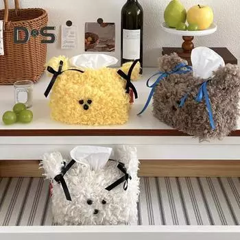 Держатель для салфеток Большая вместимость Очаровательный внешний вид Простая замена Плюшевая мультяшная собака в скандинавском стиле Коробка для салфеток белый