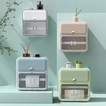 Держатель для салфеток, держатель для рулона туалетной бумаги, товары для дома с ящиком, настенное крепление, без дырокола, клейкая лента, большая емкость, водонепроницаемый, многофункциональный белый