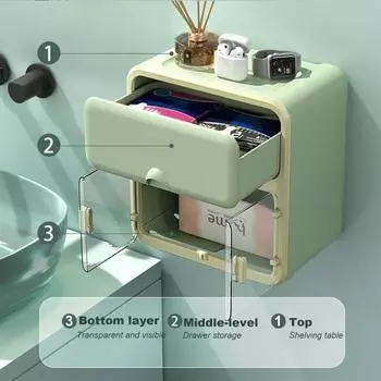 Держатель для салфеток с выдвижным ящиком, настенное крепление, без клея, большая емкость, водонепроницаемый, многофункциональный, держатель для туалетной бумаги в ванной комнате, товары для дома белый