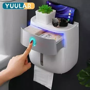 Держатель для салфеток в ванной комнате, настенная коробка для туалетной бумаги, водонепроницаемая стойка для хранения рулонной бумаги, двухслойная полка-органайзер с выдвижным ящиком серый