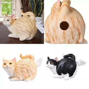 Держатель для салфеток в виде кошачьей попы — оранжевая квадратная крышка коробки для салфеток в форме кота — милые аксессуары для ванной комнаты — диспенсер для салфеток из смолы One Size чёрный