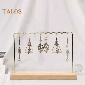 Держатель для сережек Стабильная деревянная основа 2-х ярусная стойка для ювелирных изделий Опора для фотографий Розничный магазин Прилавок Подвесные серьги Дисплей Полка Органайзер для сережек C