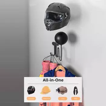 Держатель для шлема мотоцикла, настенное крепление для шлема, вращающееся на 180 градусов, вешалка для шлема с крючком для чёрный