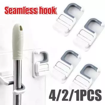 Держатель для швабры для метлы, настенное крепление, самоклеящаяся стойка без следов, вешалка-органайзер, многоцелевой крючок для хранения в гараже, кухне, ванной комнате 1PC