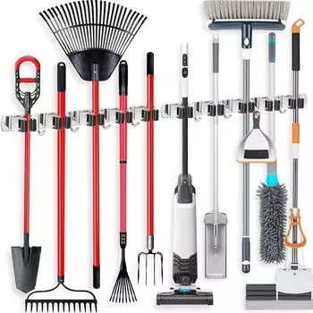 Держатель для швабры и метлы из нержавеющей стали, настенный, многофункциональный, для ванной комнаты, кухни, органайзер для садовых инструментов в гараже