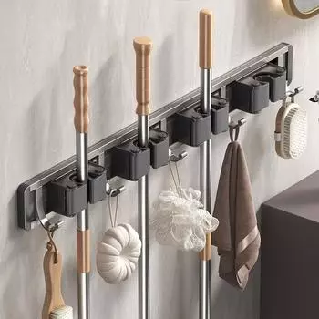 Держатель для швабры, крючки, инструменты для ванной комнаты, стеллаж для хранения, практичный зажим, органайзеры с крючками, компактные слоты для вешалок, держатель для швабры