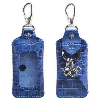 Держатель для смарт-ключа, размер L, тисненый, крокодиловый синий, одинарный, совместим почти со всеми моделями, чехол для смарт-ключа с прозрачным окном, чехол для бесключевого доступа, чехол для ключа