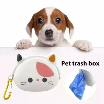 Держатель для собачьих какашек, силиконовый, герметичный, диспенсер для собачьих какашек, переноска для собачьих какашек с мультяшным принтом, зажимом и мешком для отходов белый