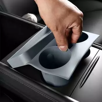 Держатель для стакана с водой в центральной консоли автомобиля, ограничитель для держателя стакана с водой, противоскользящий коврик с 2 отверстиями для аксессуаров Tesla Model 3/Y чёрный