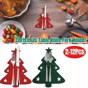 Держатель для столовых приборов, карманная сумка для ножей и вилок, чехол для столовых приборов, звездная елка, новогодняя вечеринка, украшение стола, рождественские принадлежности 2PCS красный