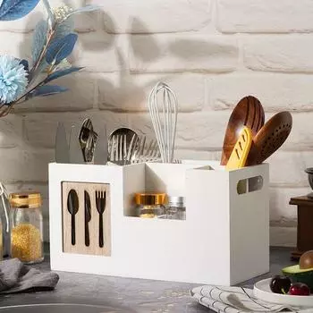 Держатель для столовых приборов с разделителями Ящик для хранения столовых приборов Полка для кухонного стола Держатели для столовых приборов Органайзер для вилок и ножей белый
