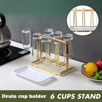 Держатель для сушки железной чашки, 6 чашек, кофе, чая, стеклянная полка для хранения чашек, подставка для хранения, домашняя кухня 20.2X13.7X17.5CM