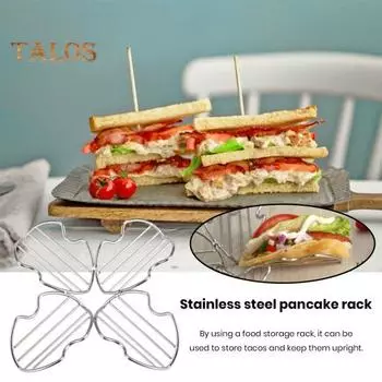 Держатель для тако, пищевая стойка для хранения блинов из нержавеющей стали, 4 отделения, поднос для сервировки тако для дома серебряный