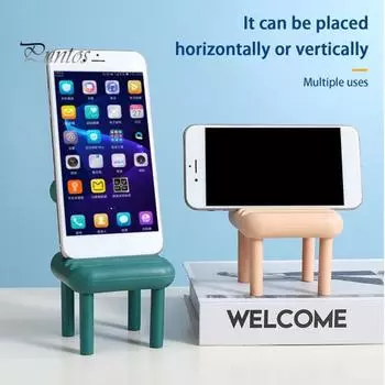 Держатель для телефона Дизайн с тремя канавками Тонкая работа Гладкие края Не легко выцветают Цвета Моранди Декор для рабочего стола Миниатюры Мини-стул Настольный мобильный телефон розовый