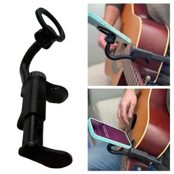 Держатель для телефона для гитары, вращающийся на 360 градусов, регулируемый, универсальный, акустический, классический, электрогитара, бас, укулеле, крепление для мобильного телефона чёрный