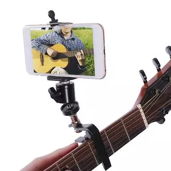 Держатель для телефона на гитару с нотным грифом и зажимом для телефона, держатель для телефона на гриф гитары, подходит для телефонов чёрный
