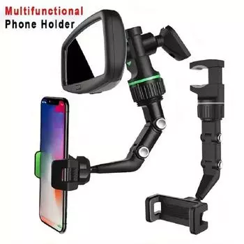 Держатель для телефона на зеркало заднего вида, вращающееся на 360° выдвижное автомобильное крепление для телефона, многофункциональный держатель для телефона на зеркало заднего вида серый