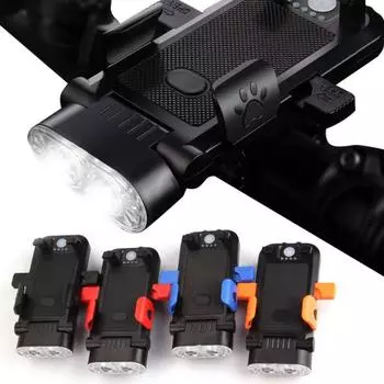 Держатель для телефона с велосипедной фарой и звуковым сигналом высокого децибела Перезаряжаемая супер яркая легкая регулируемая светодиодная лампа для ночной езды по дороге для горного велосипеда чёрный