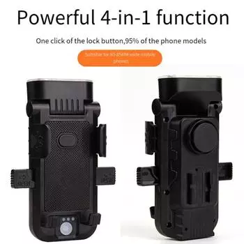 Держатель для телефона с велосипедной фарой и звуковым сигналом высокого децибела Перезаряжаемая супер яркая легкая регулируемая светодиодная лампа для ночной езды по дороге для горного велосипеда чёрный