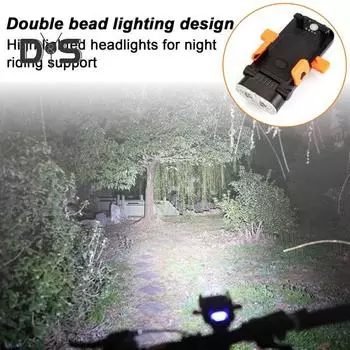 Держатель для телефона с велосипедной фарой и звуковым сигналом высокого децибела Перезаряжаемая супер яркая легкая регулируемая светодиодная лампа для ночной езды по дороге для горного велосипеда чёрный