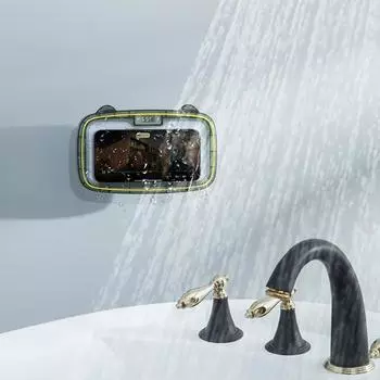 Держатель для телефона Водонепроницаемый прозрачный ящик для хранения телефона с вращением на 360 градусов Настенная подставка для телефона Поставка для ванной комнаты чёрный