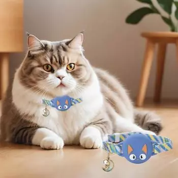 Держатель для трекера, ошейник для домашних животных с колокольчиком, регулируемый светоотражающий ошейник для собак и кошек с чехлом для AirTag, GPS-искатель, аксессуары для котят, щенков S синий