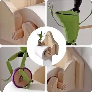 Держатель для туалетной бумаги для езды на велосипеде и лягушки Настенный держатель для рулонной бумаги Деревянный держатель для бумаги для ванной комнаты или кухни