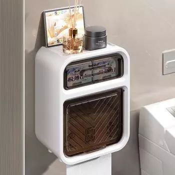 Держатель для туалетной бумаги, двухслойный, держатель для рулонной бумаги, настенный, ящик для хранения без отверстий, ящик для хранения туалетной бумаги и телефона белый