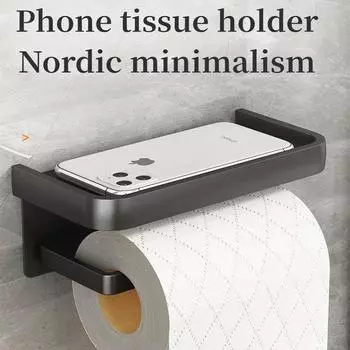 Держатель для туалетной бумаги из алюминиевого сплава, настенное крепление, органайзер для хранения в туалете, рулонная бумага, держатель полки для телефона, аксессуары для ванной комнаты чёрный