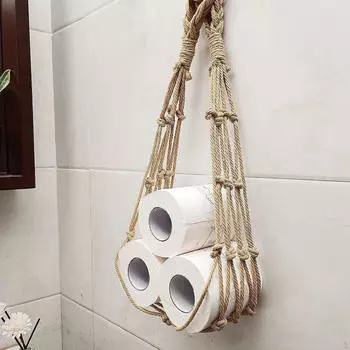 Держатель для туалетной бумаги из хлопковой веревки, декоративный, в стиле бохо, для хранения рулонов, настенный Brown